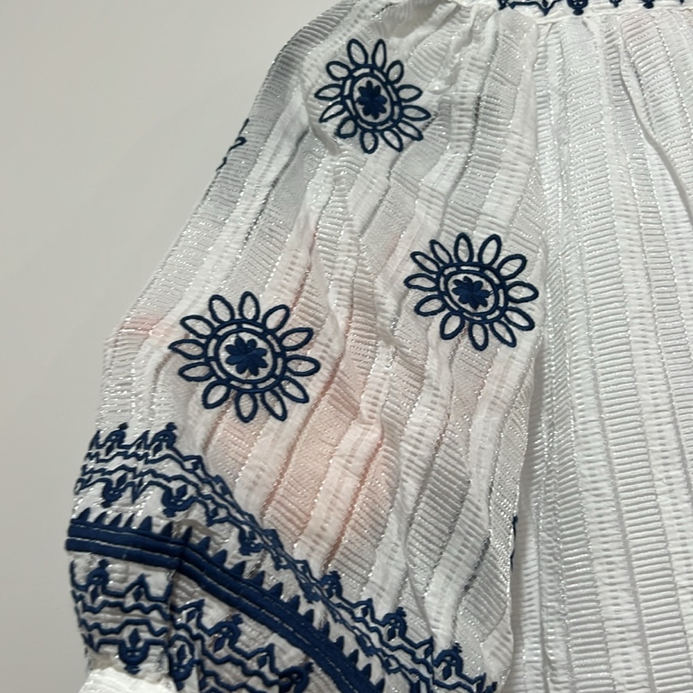 THML White Blouse with Navy Blue Embroidery - Picture 6 of 11